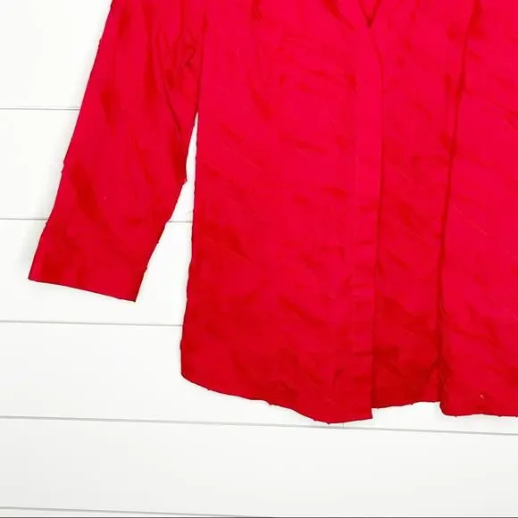 Lafayette 148 New York Textured Button Front Cotton Stretch Shirt Red Size 2 - Picture 3 of 9